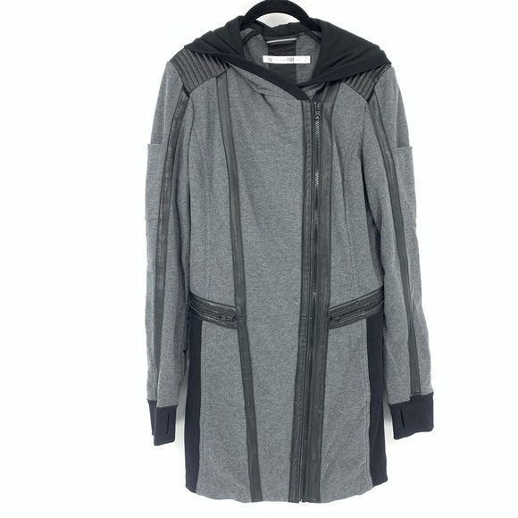 blanc noir Jackets & Blazers - Blanc Nior Long Gray Athletic Coat Faux Leather